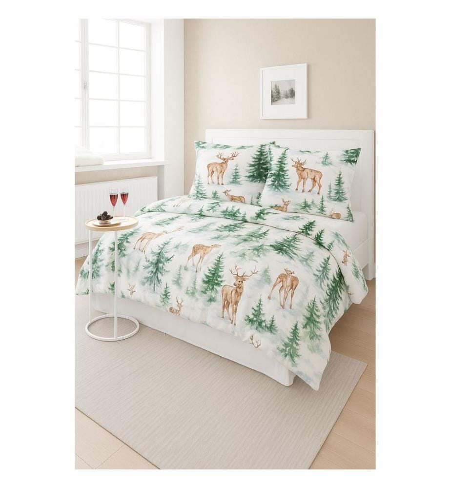 Ensemble linge de lit (Super King), blanc, vert, marron, 70 % coton / 30 % polyester