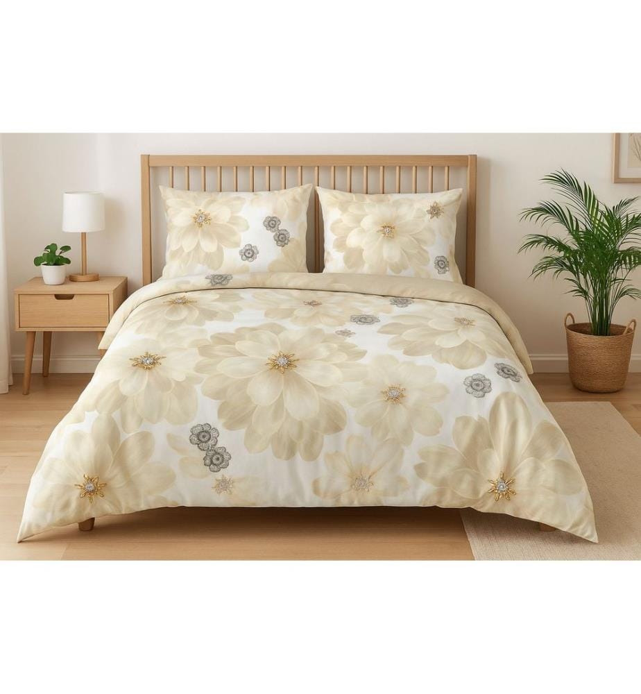 Ensemble linge de lit (Super King), crème, beige, gris, 70 % coton / 30 % polyester