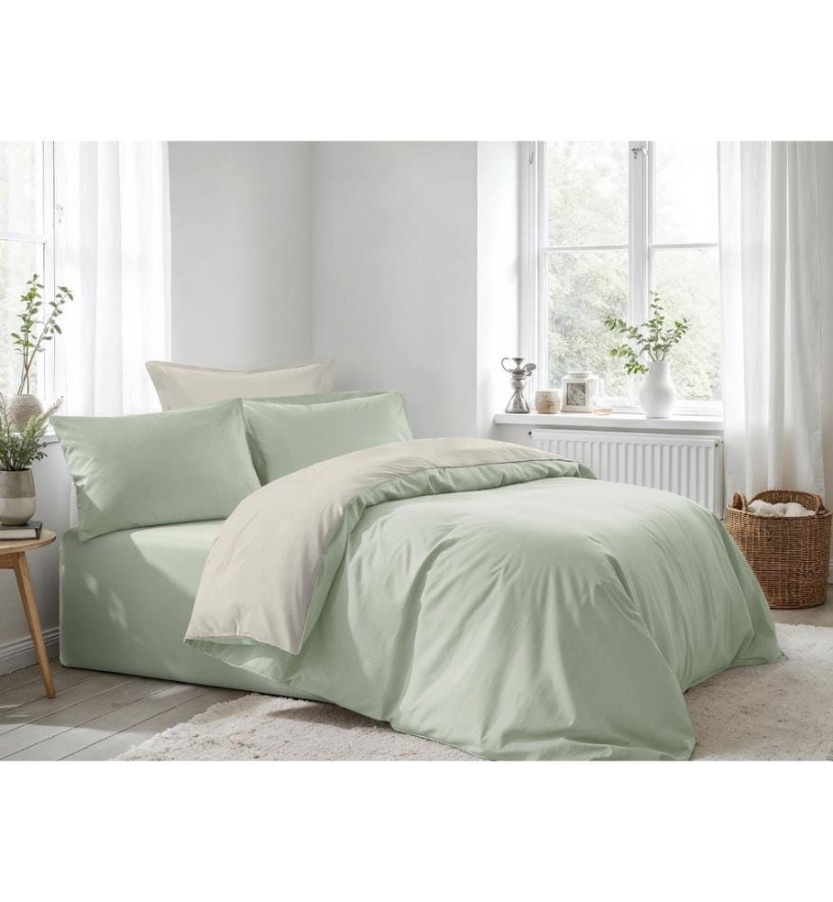 Ranforce, ensemble linge de lit simple, vert clair, crème, 100 % coton