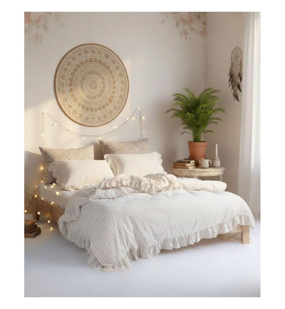 Ranforce King, parure de lit, crème, 100 % coton
