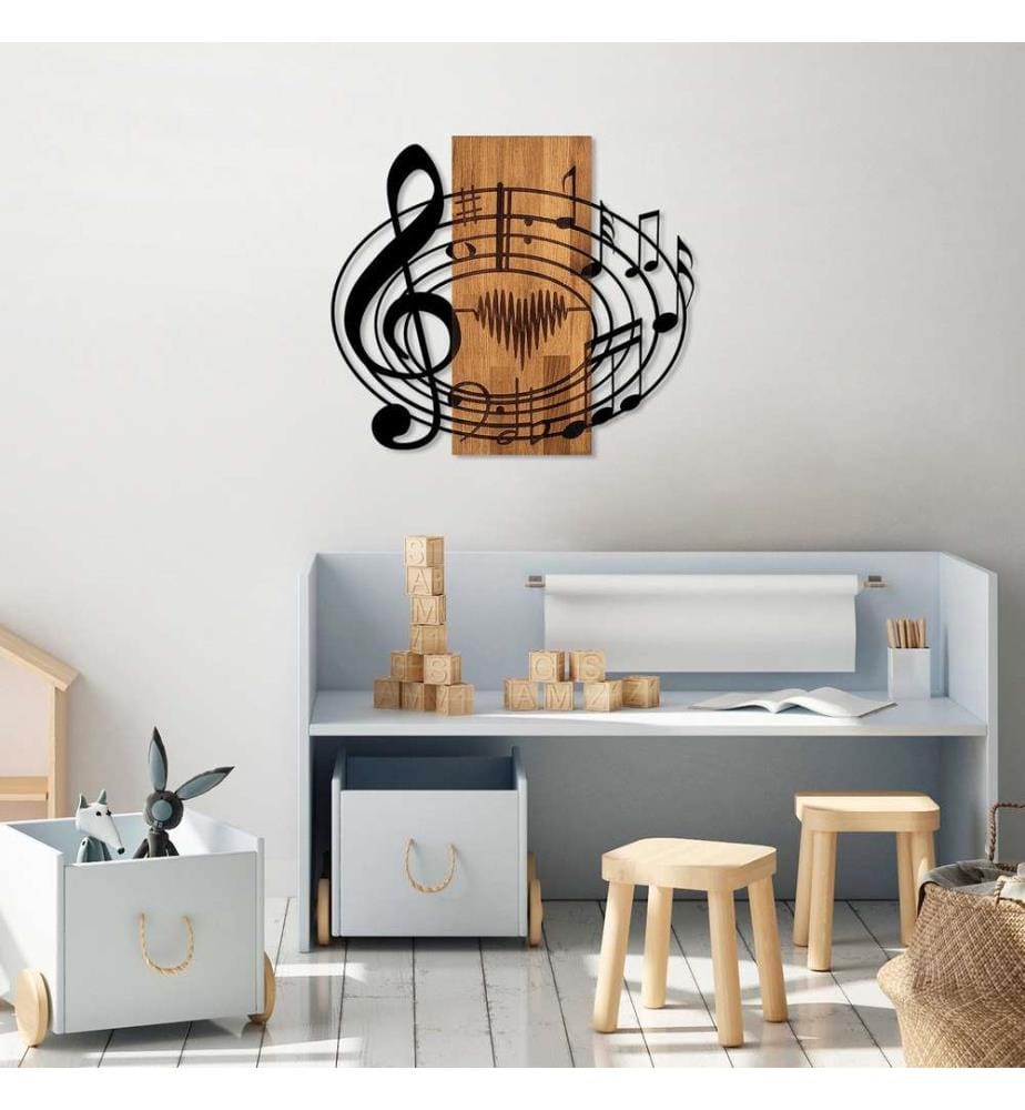 Dekoratives Wandaccessoire aus Holz, Walnuss Schwarz, 50% Holz - 50% Metall
