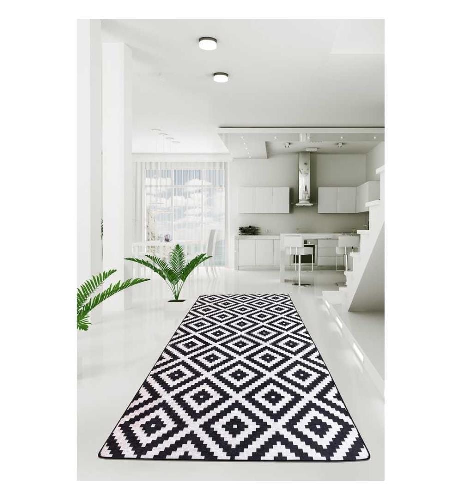 Hall Carpet, Black, White, 100% Polyester, 120 x 200 cm