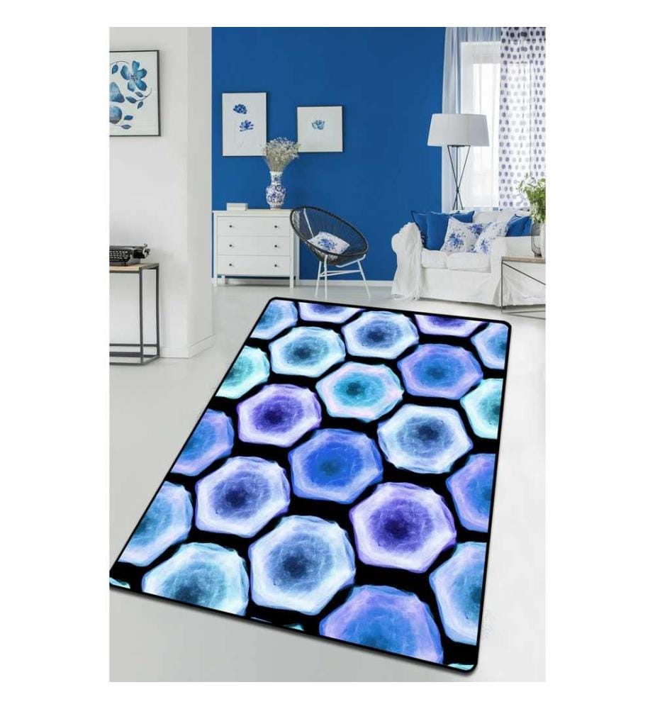 Tapis de salle, bleu, 100% polyester, 80 x 100 cm