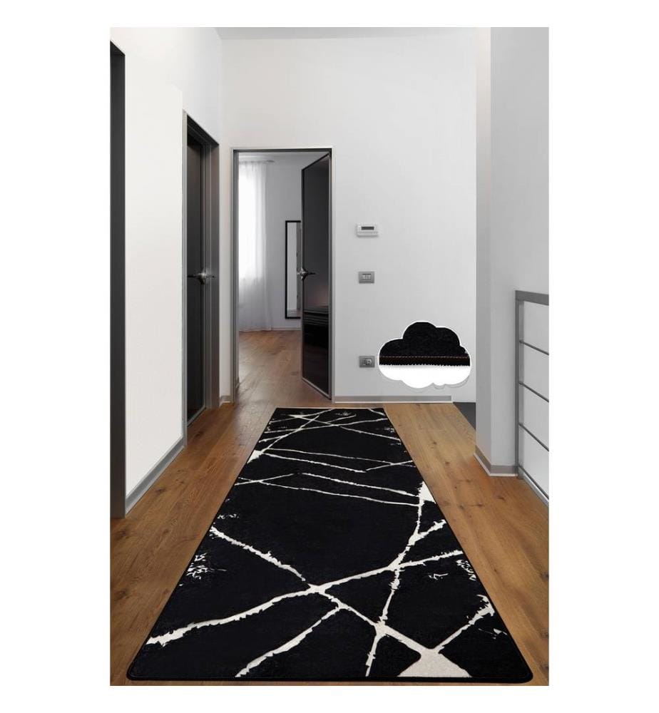 Tapis de salle, 80 x 150, , Noir Blanc, 50% tissu velours - 50% polyester, hauteur des poils 4 mm