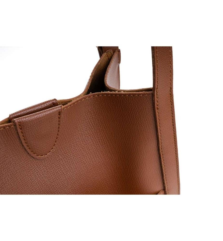 Sac fourre-tout, camel, 100% cuir polyvinylique