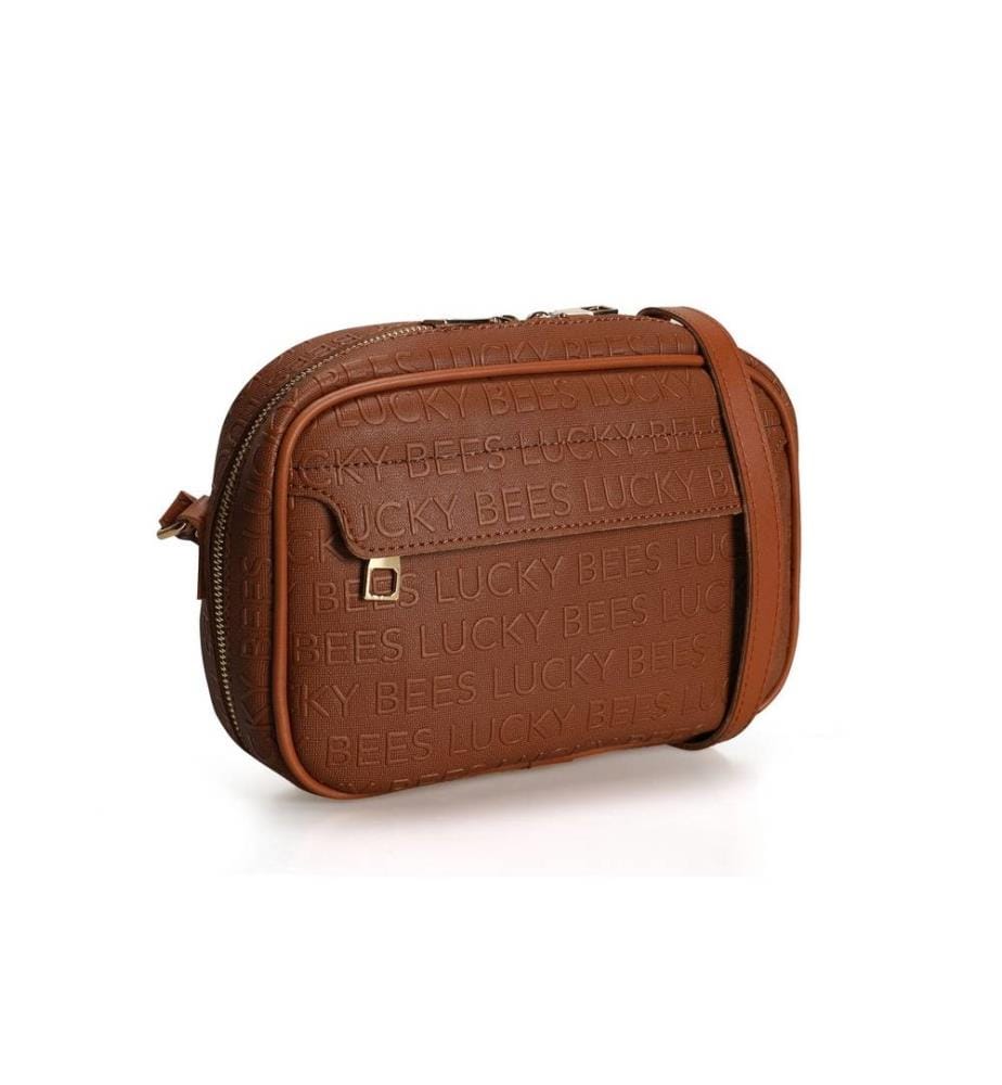 Sac à bandoulière, camel, 100% cuir polyvinylique