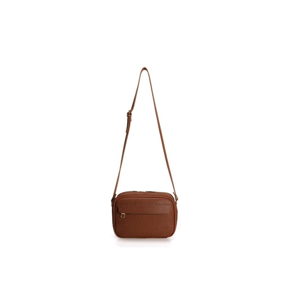Sac à bandoulière, camel, 100% cuir polyvinylique