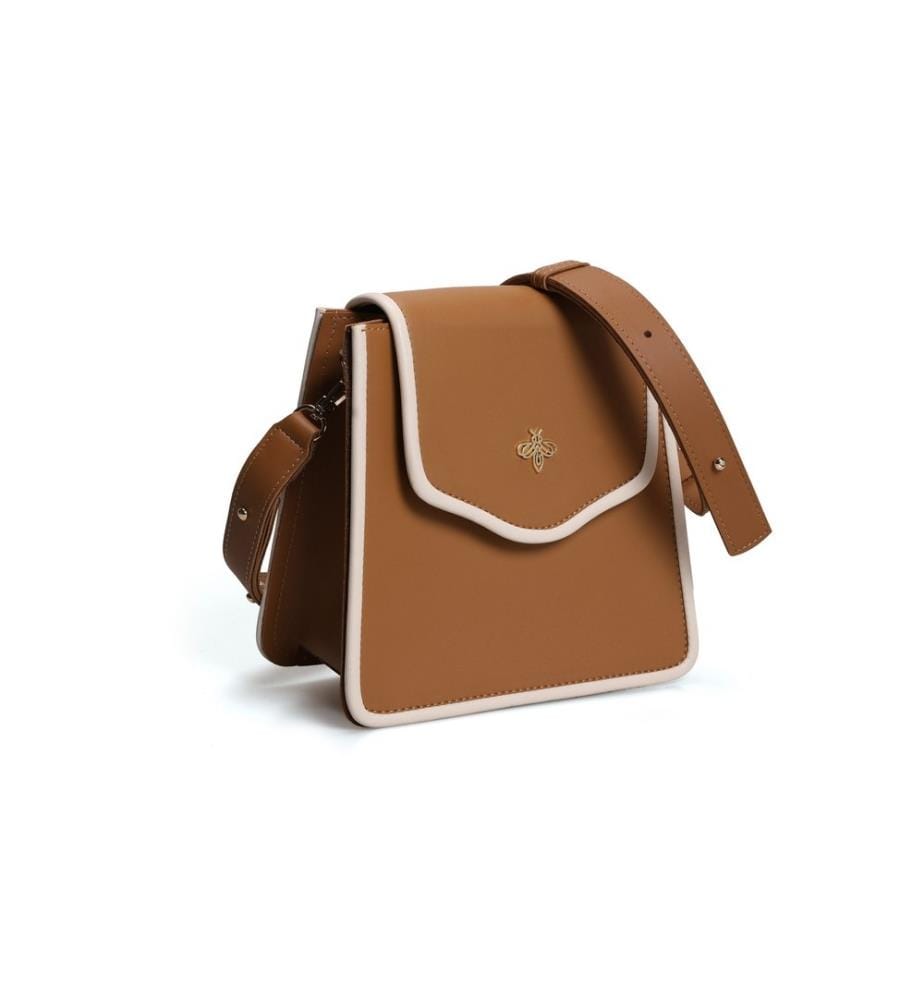 Umhängetasche, Kamel, Creme, 100% Polyvinyl Leder