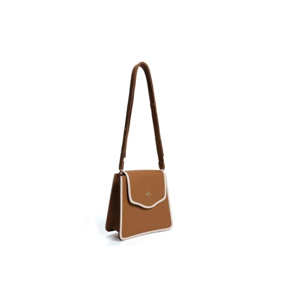 Umhängetasche, Kamel, Creme, 100% Polyvinyl Leder