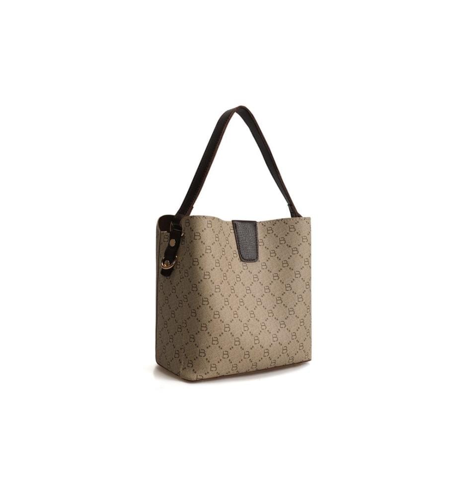 Borsa a secchiello, crema, marrone, 100% POLIVINILCUOIO