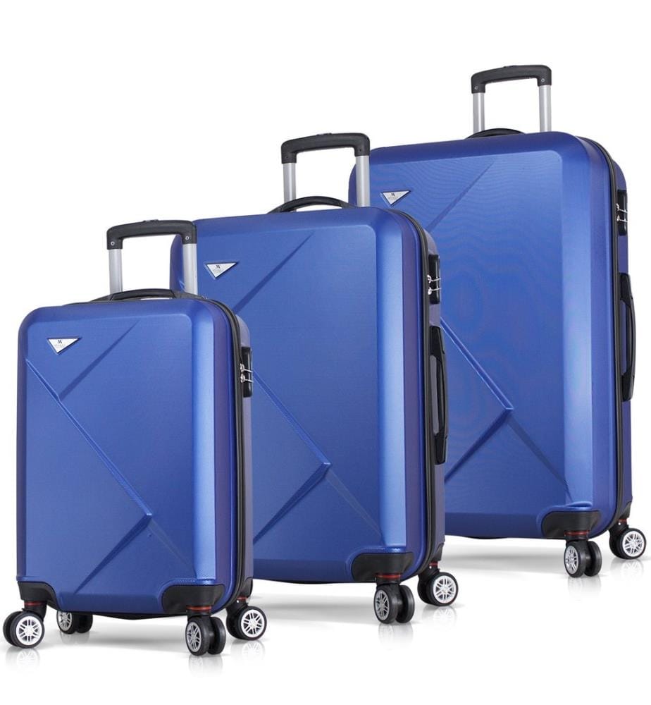 Set de valises, 3 pièces, Bleu, 100% ABS