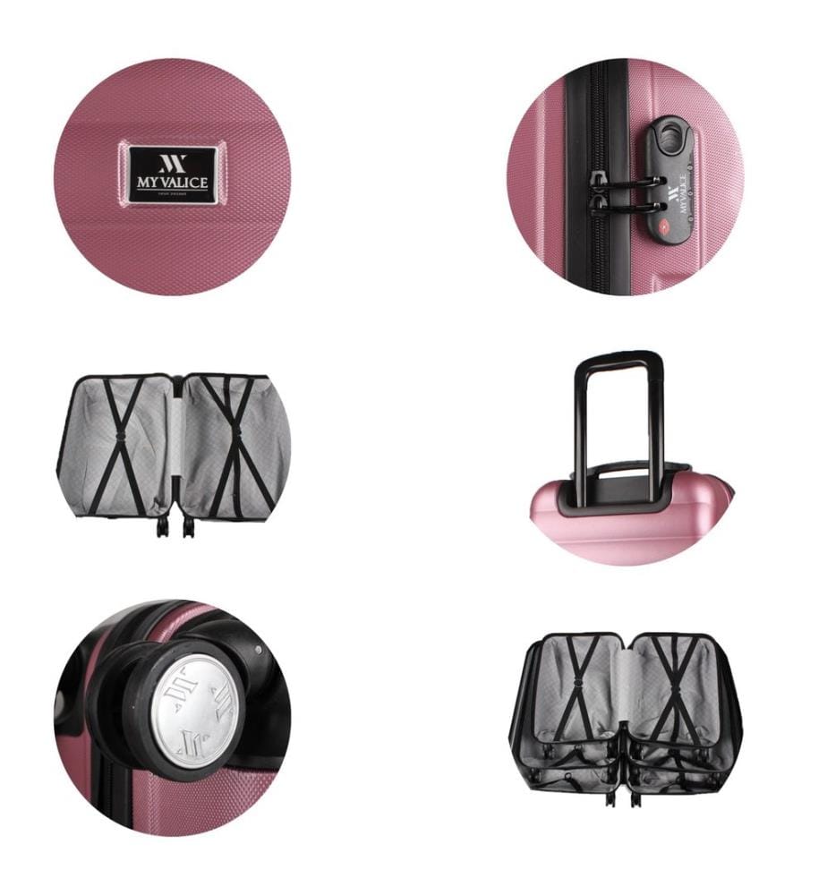 Set de valises, 3 pièces, Or Rose, 100% ABS