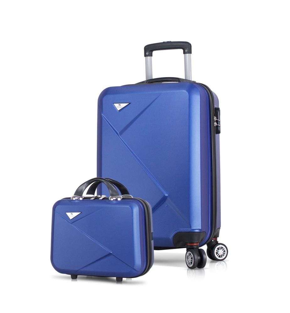 Ensemble de valises, 2 pièces, bleu, 100 % ABS, vis en acier