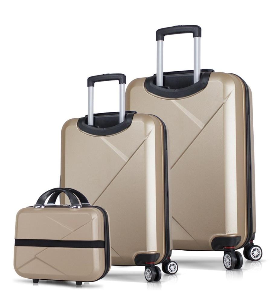 Ensemble de valises, 3 pièces, doré, 100 % ABS, vis en acier