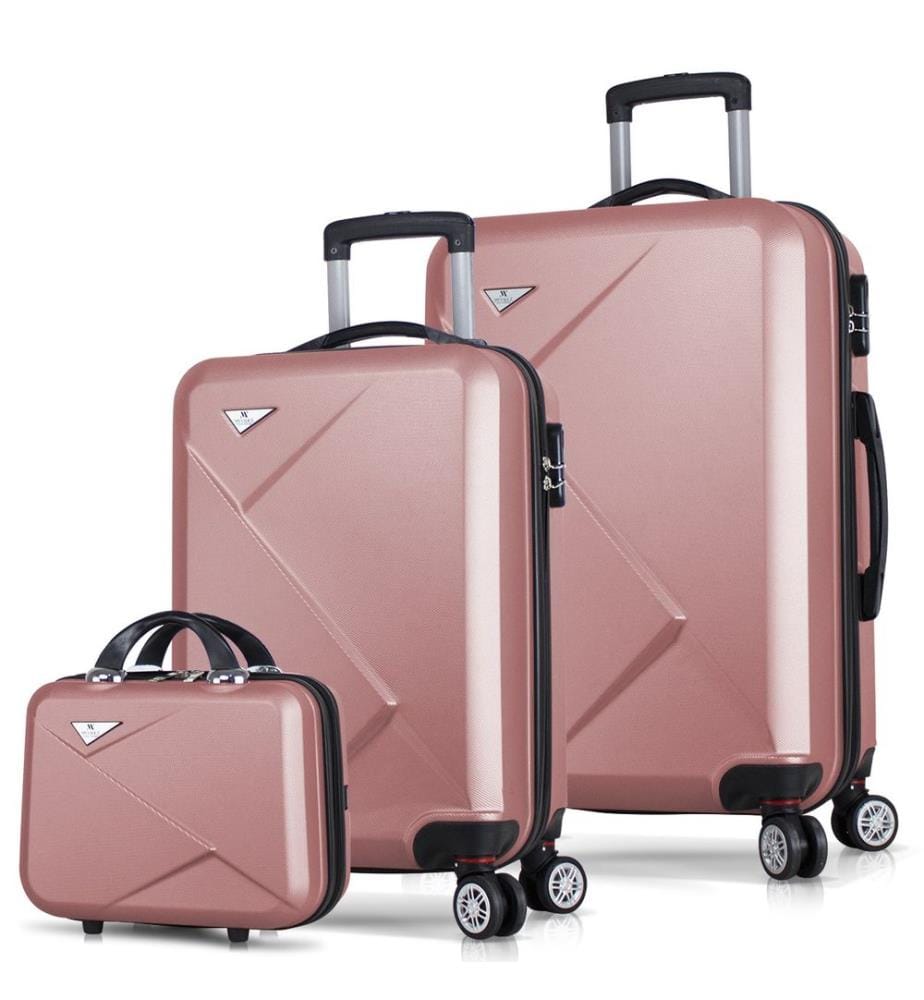 Ensemble de valises, 3 pièces, or rose, 100 % ABS, vis en acier