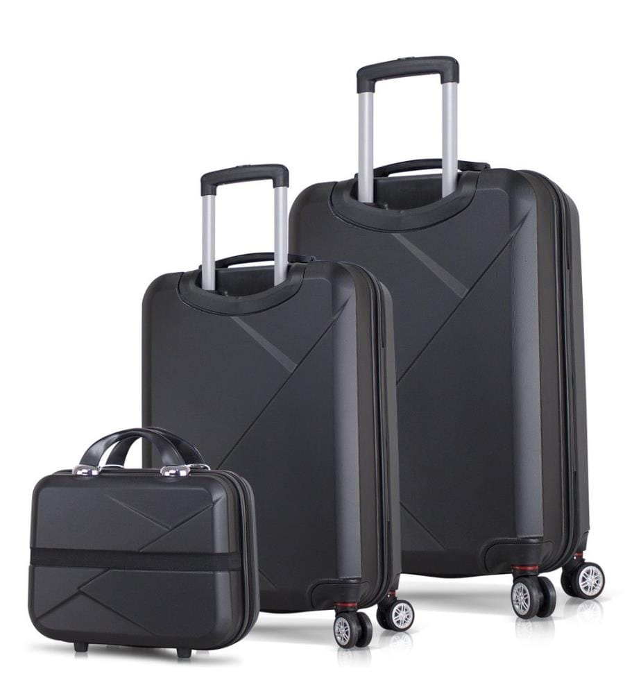 Ensemble de valises, 3 pièces, noir, 100 % ABS, vis en acier
