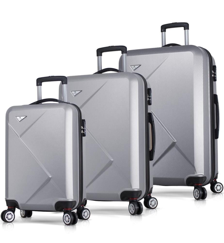 Ensemble de valises, 3 pièces, gris, 100 % ABS, vis en acier