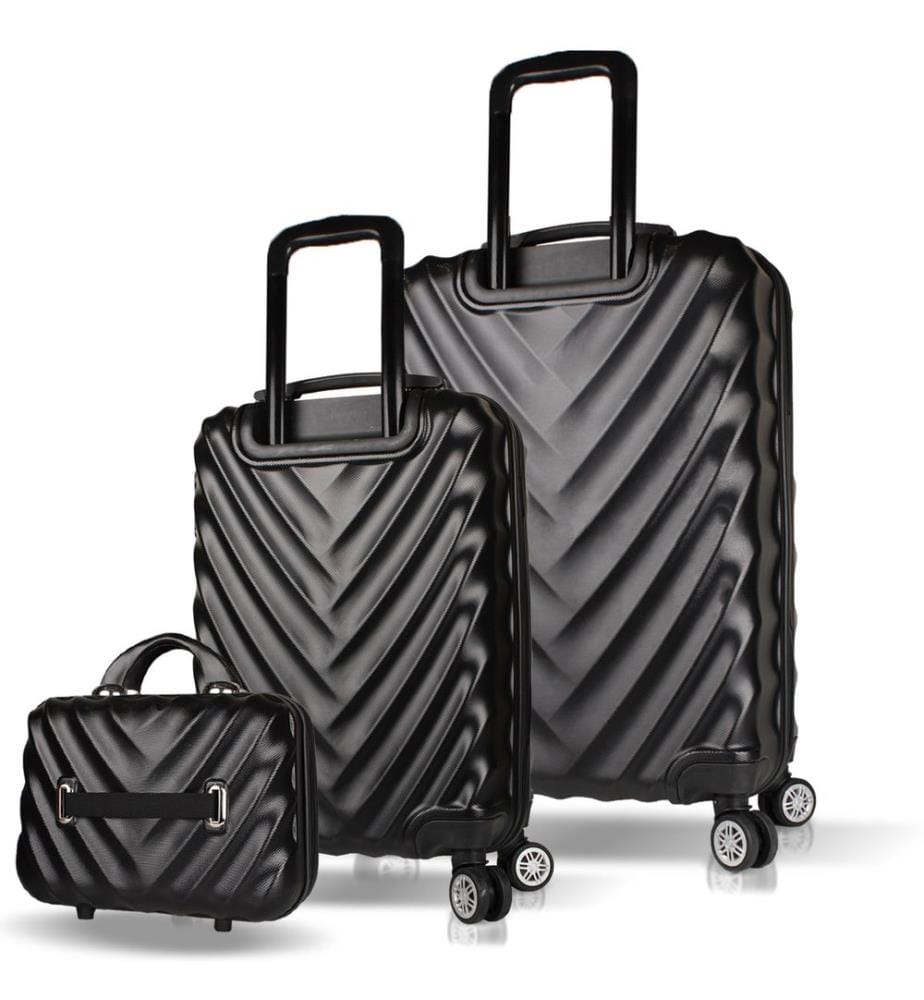 Ensemble de valises, 3 pièces, noir, 100 % ABS, vis en acier