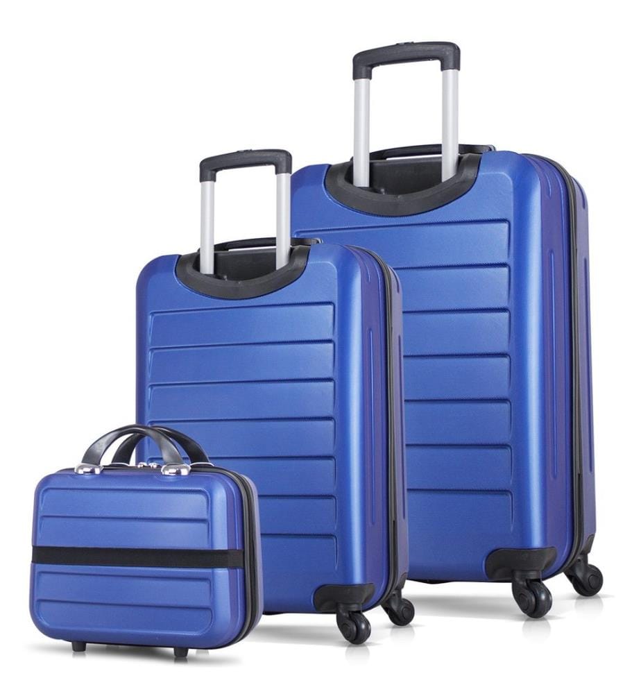 Ensemble de valises, 3 pièces, bleu, 100 % ABS, vis en acier