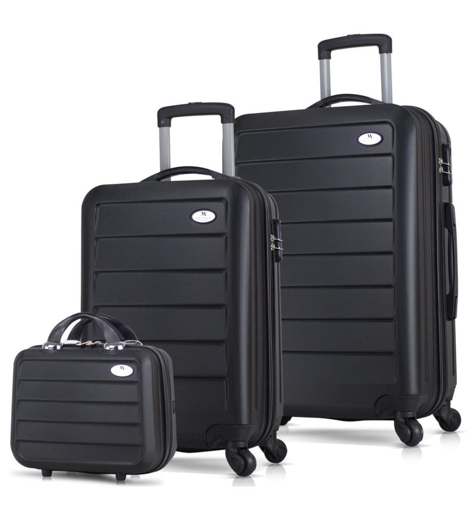 Ensemble de valises, 3 pièces, noir, 100 % ABS, vis en acier