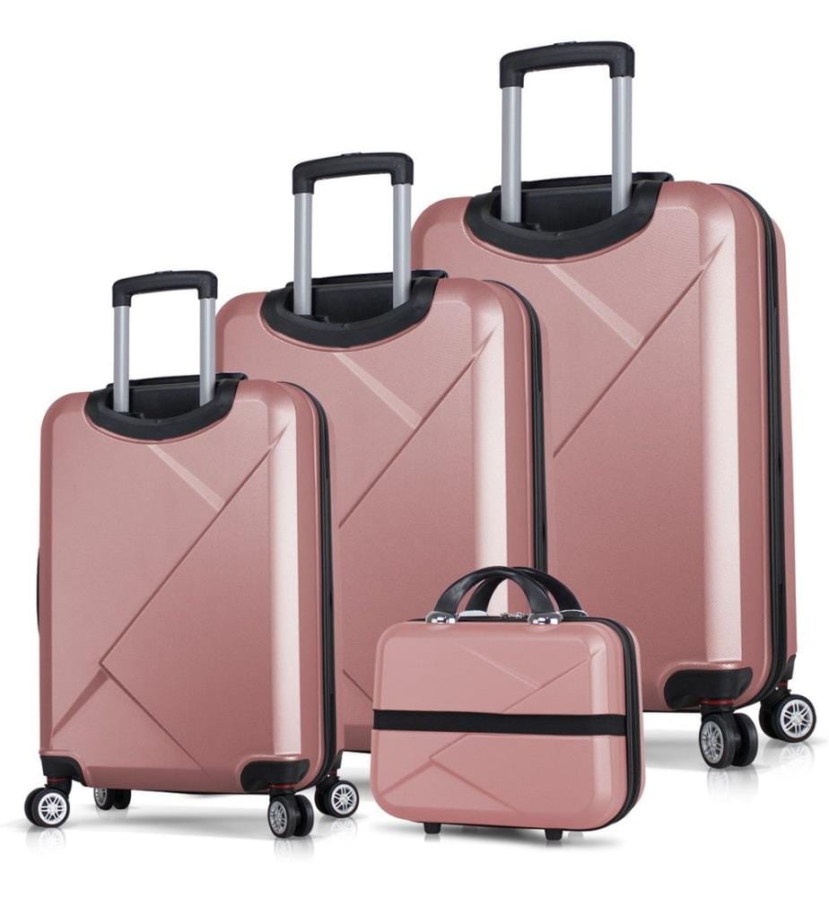 Ensemble de valises, 4 pièces, or rose, 100 % ABS, vis en acier