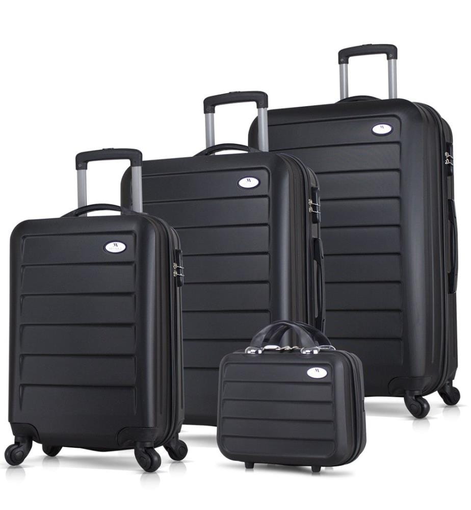 Ensemble de valises, 4 pièces, noir, 100 % ABS, vis en acier