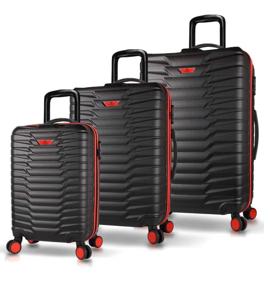 Ensemble de valises, 3 pièces, noir, 100 % ABS, vis en acier