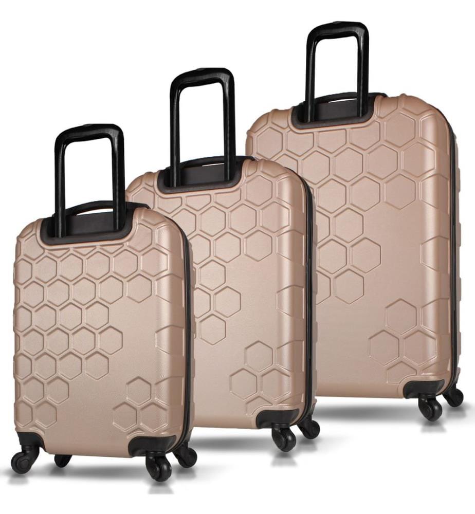 Ensemble de valises, 3 pièces, doré, 100 % ABS, vis en acier