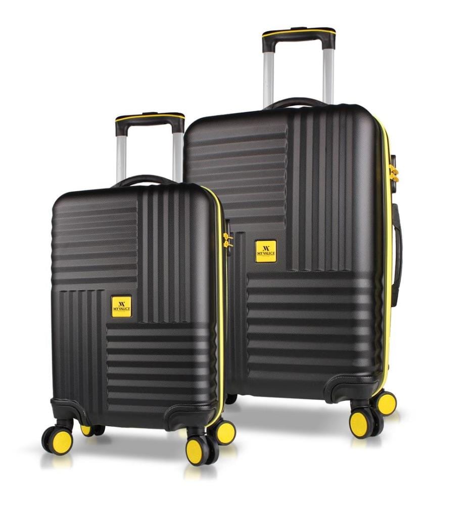 Ensemble de valises, 2 pièces, noir, 100 % ABS, vis en acier
