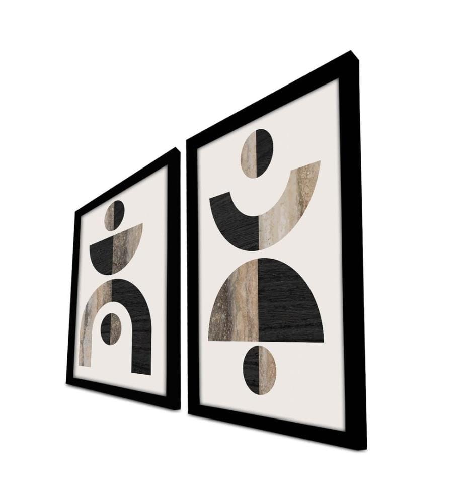 Tableau décoratif encadré MDF, 2 pièces, Marron Vison Blanc Noir, MDF, Bois encadré
