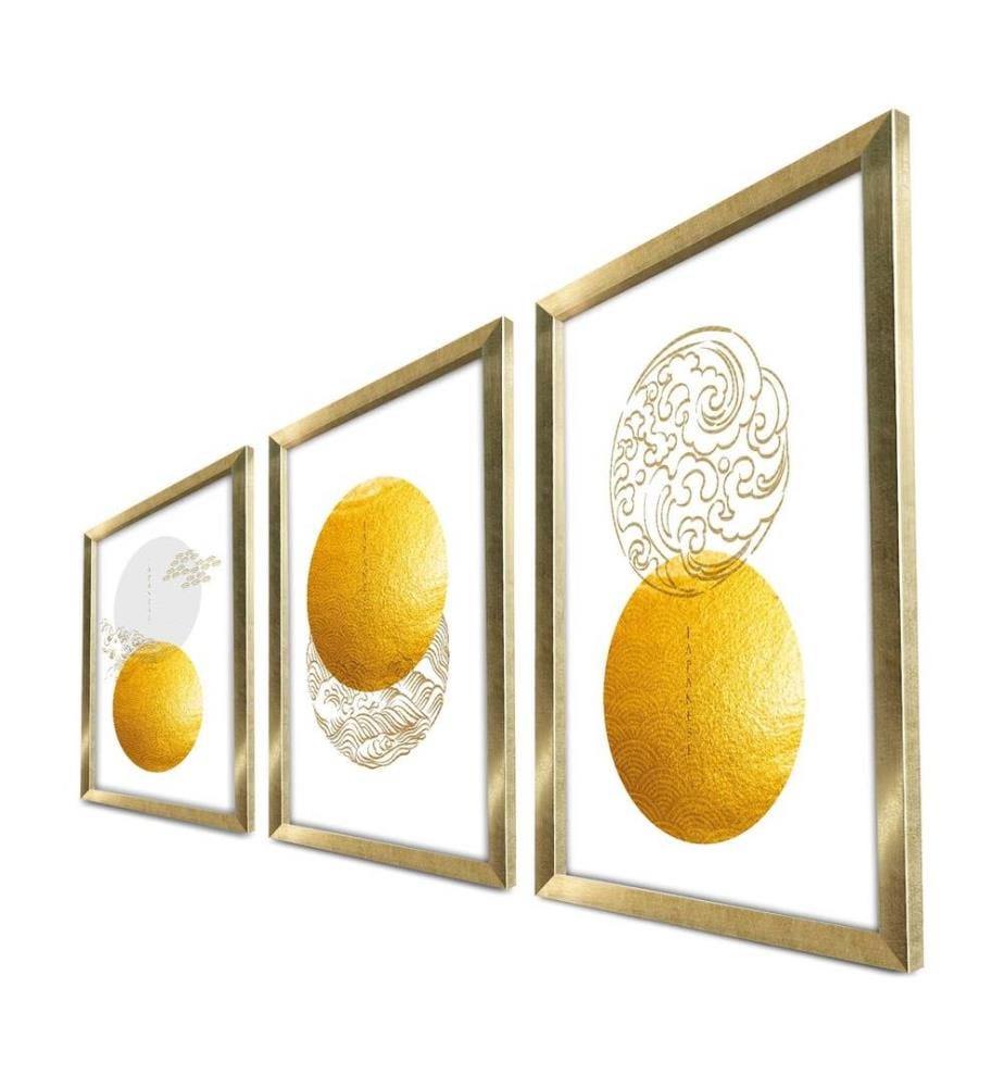 Tableau décoratif encadré en MDF, 3 pièces, or, blanc, MDF, encadrement en bois