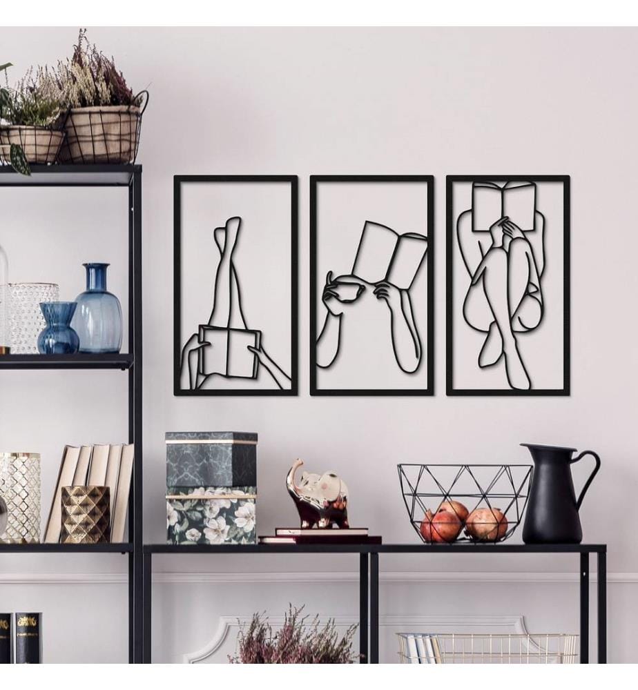 Ensemble de 3 accessoires muraux décoratifs en métal, 100 % métal, noir
