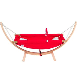 Hamac pour bébé, rouge, 100 % BOIS, tissu : 100 % COTON