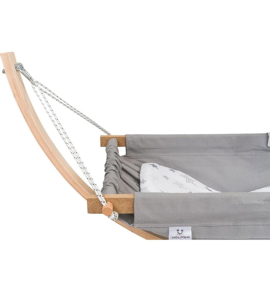 Hamac pour bébé, gris, 100 % BOIS, tissu : 100 % COTON