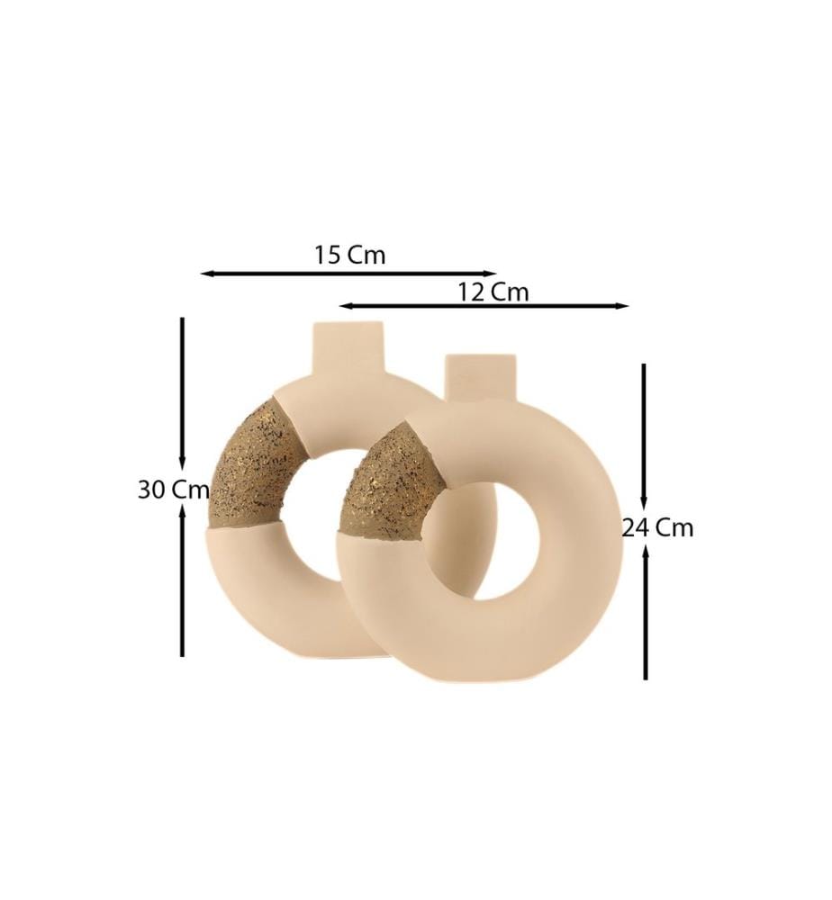 Ensemble de pots décoratifs, 2 pièces, écru, CORPS EN CÉRAMIQUE