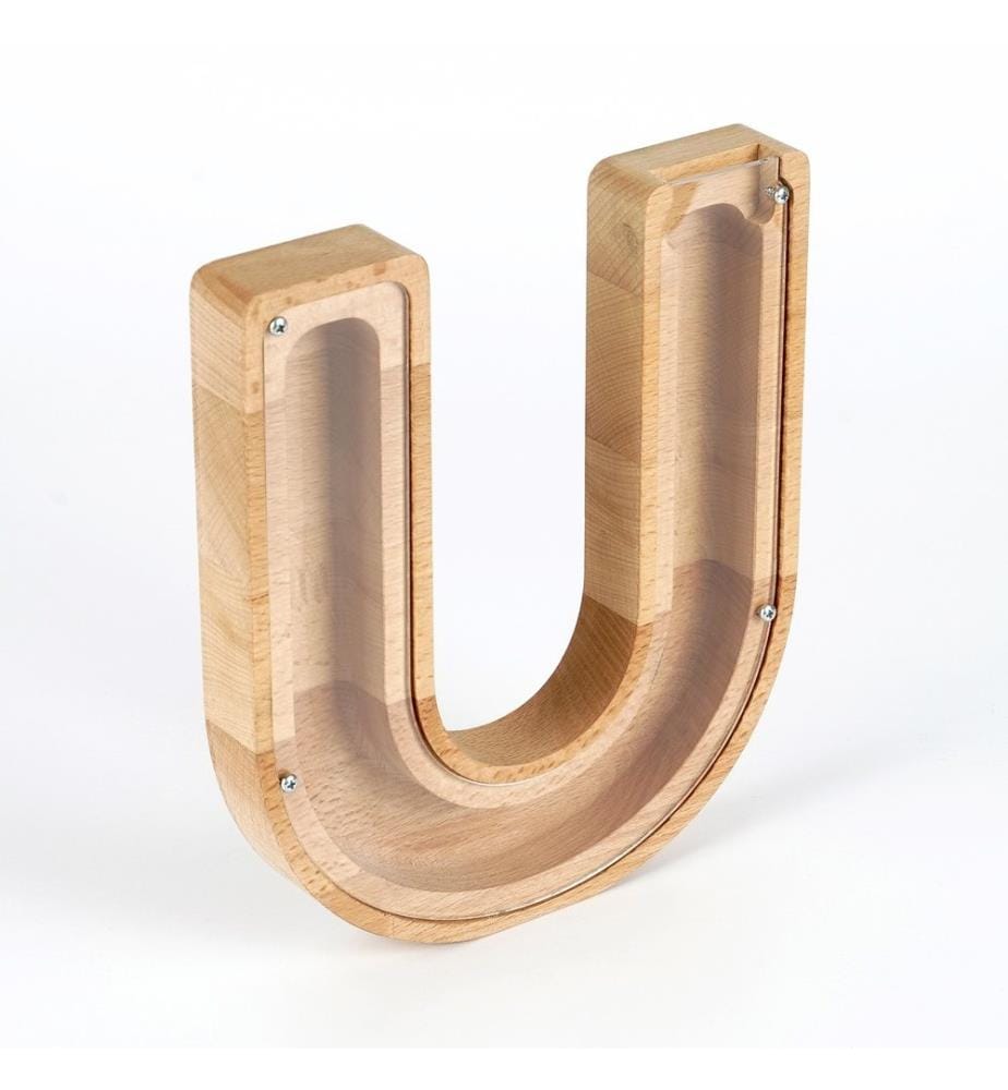 Decorative Penny Bank, Brown, White, Frame: 100% Wooden, Front Side: 100% Plexiglass (Thickness: 2 Mm)