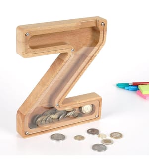 Penny Bank decorativo, Marrone, Bianco, Telaio: 100% legno, lato anteriore: 100% Plexiglass (spessore: 2 Mm)