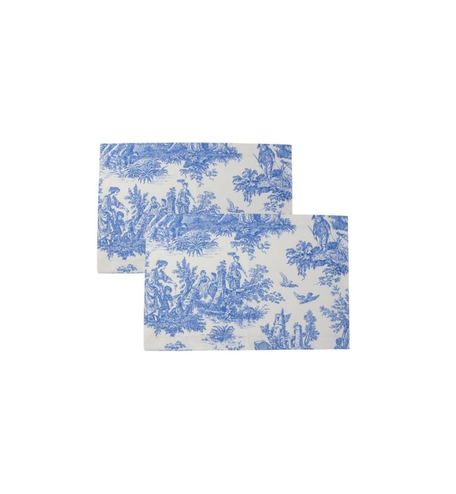 Tischset, 2-teilig, blau, weiss, 100 % Entengewebe