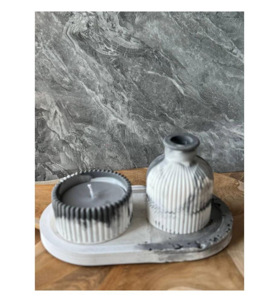 Set de bougies, 3 pièces, gris, blanc, 100% CONCRETE
