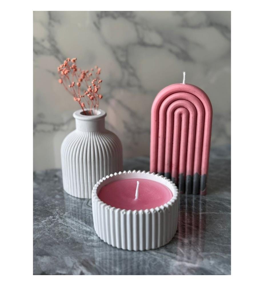 Set de bougies, 3 pièces, rouge, blanc, 100% CONCRETE