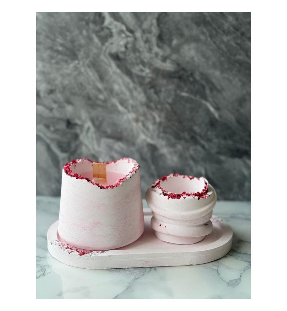 Set de bougies, 3 pièces, rose, blanc, 100% CONCRETE