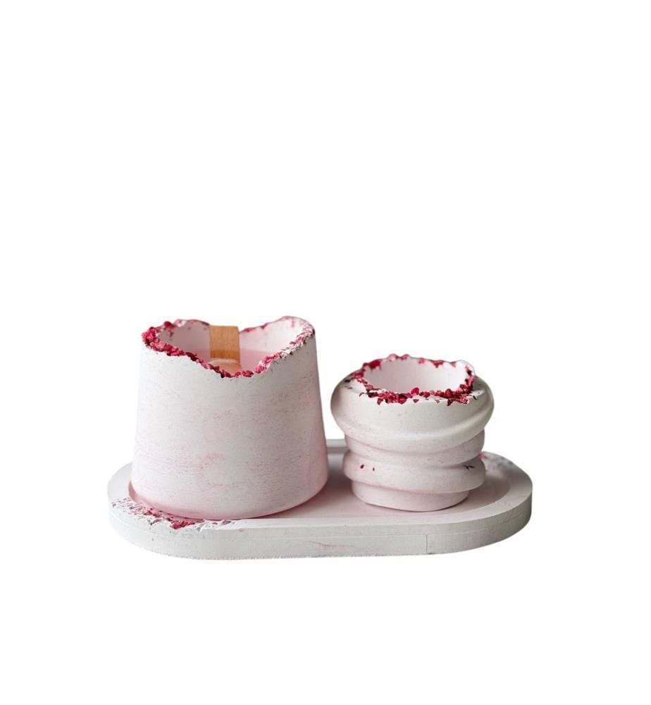 Set de bougies, 3 pièces, rose, blanc, 100% CONCRETE