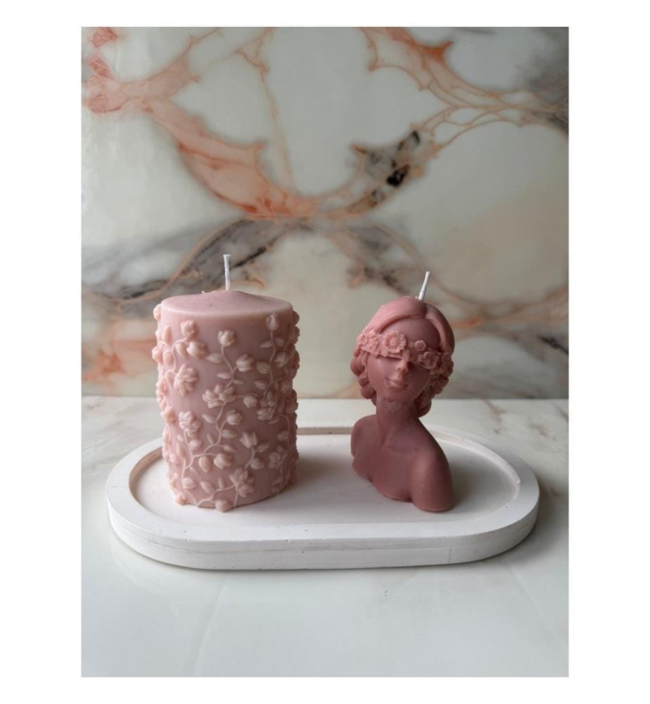 Set di candele, 3 pezzi, rosa, bianco, 100% CEMENTO