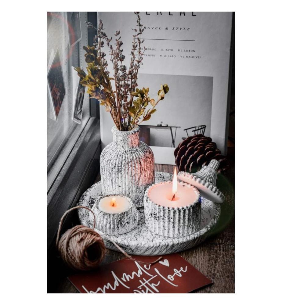 Set de bougies, 5 pièces, marbre, 100% CONCRETE