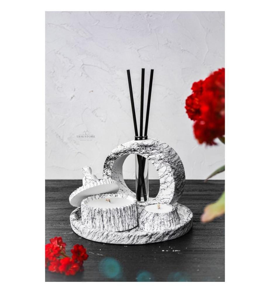 Kerzen-Set, 4-teilig, Marmor, Tablett: 18 x 18 cm (1 Stück)