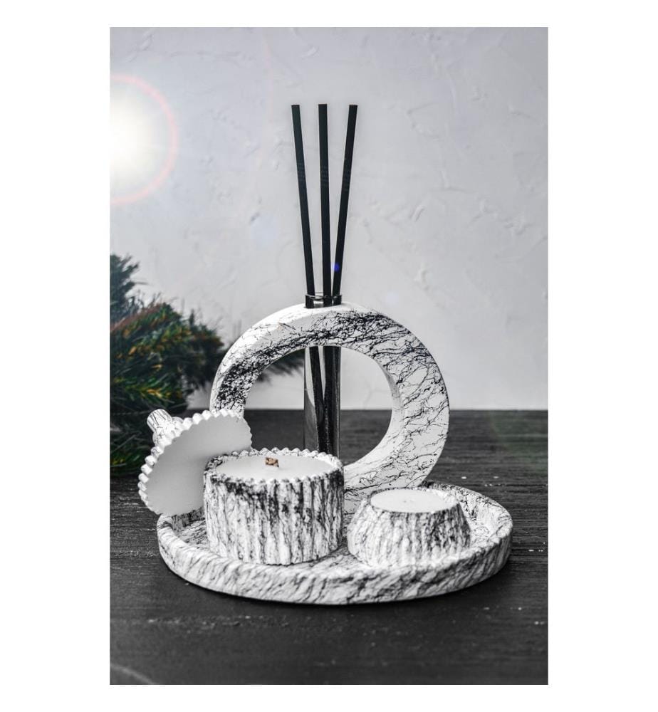 Kerzen-Set, 4-teilig, Marmor, Tablett: 18 x 18 cm (1 Stück)