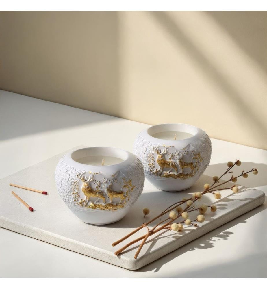 Set di 2 candele, bianche, 100% paraffina (5% oleose)