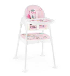 Babystuhl, Rosa, 100 % Kunststoff, Kissen: 80 % Baumwolle / 20 % Polyester, Gestell: 100 % Metall