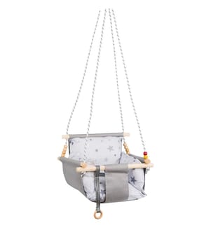 Altalena per bambini, grigia, 100% legno, tessuto: 100% cotone
