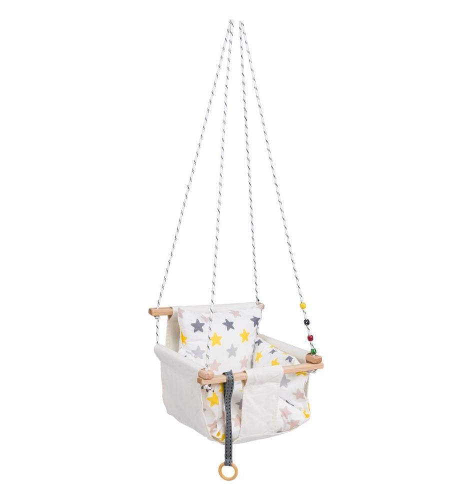 Babyschaukelstuhl, Ecru, 100 % HOLZ, Bezug: 100 % BAUMWOLLE